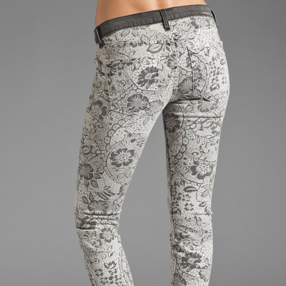 CURRENT ELLIOTT New Jeans Ankle Skinny Light Grey Black Lace Floral Women's HPπ - Picture 10 of 17